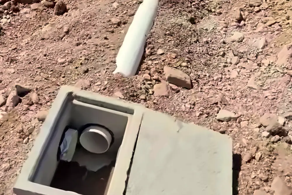 Concrete distribution box with the lid off, lateral lines connected