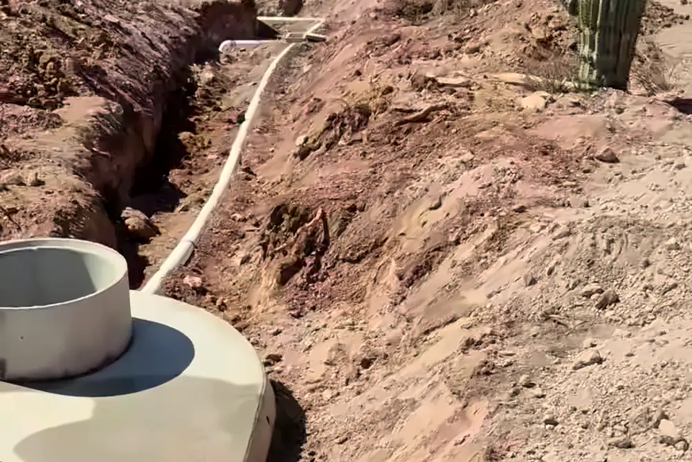 Sewer line running from the septic tank toward the house